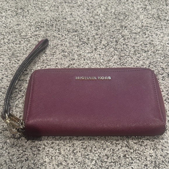 Michael Kors Handbags - Michael Kors Burgundy Wristlet with Gold Accents